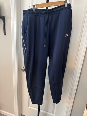 Nike Navy Blue Track Joggers with White Swoosh